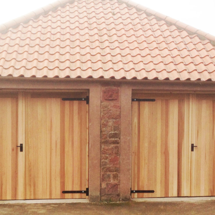 Double wooden garage doors